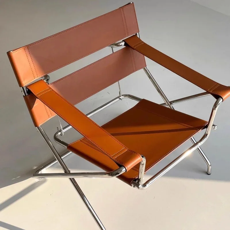 

Customizable Retro Art Design, Vasily Folding Chair, Stainless Steel Leisure Chair, Storage Saddle Leather Sofa Stool