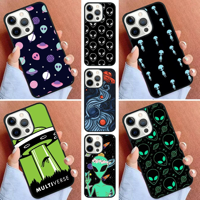 Alien Martian UFO Phone Case For iPhone 11 12 13 14 15 16 Pro Max Mini Cover For iPhone Max 5 6 7 8 Plus Coque Shell