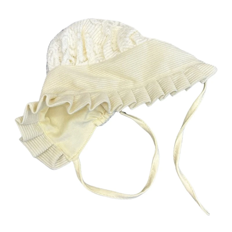 Elegant Ruffled Baby Hat Corduroy and Cotton Infants Fetal Hat Breathable Bonnet Soft Warm Headwear for Toddlers