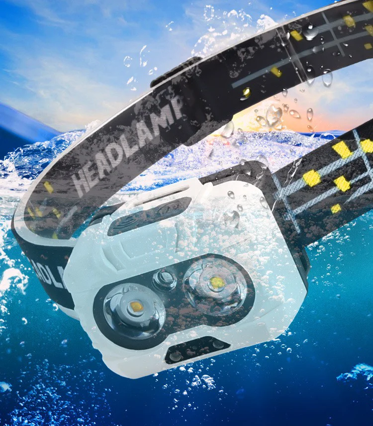 5 Work Modes Headlamp with Sensor Switch 45 Degree Adjustable Headlamp with Red Warning for Outdoor Running
