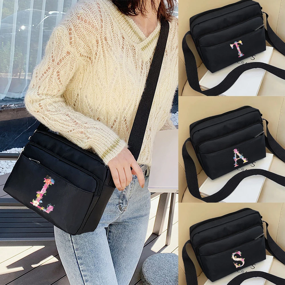 

New Sling Bag Pink Letter Series with Layered Zipper Sections and Adjustable Strap Keeps Your Essentials Secure During Travel