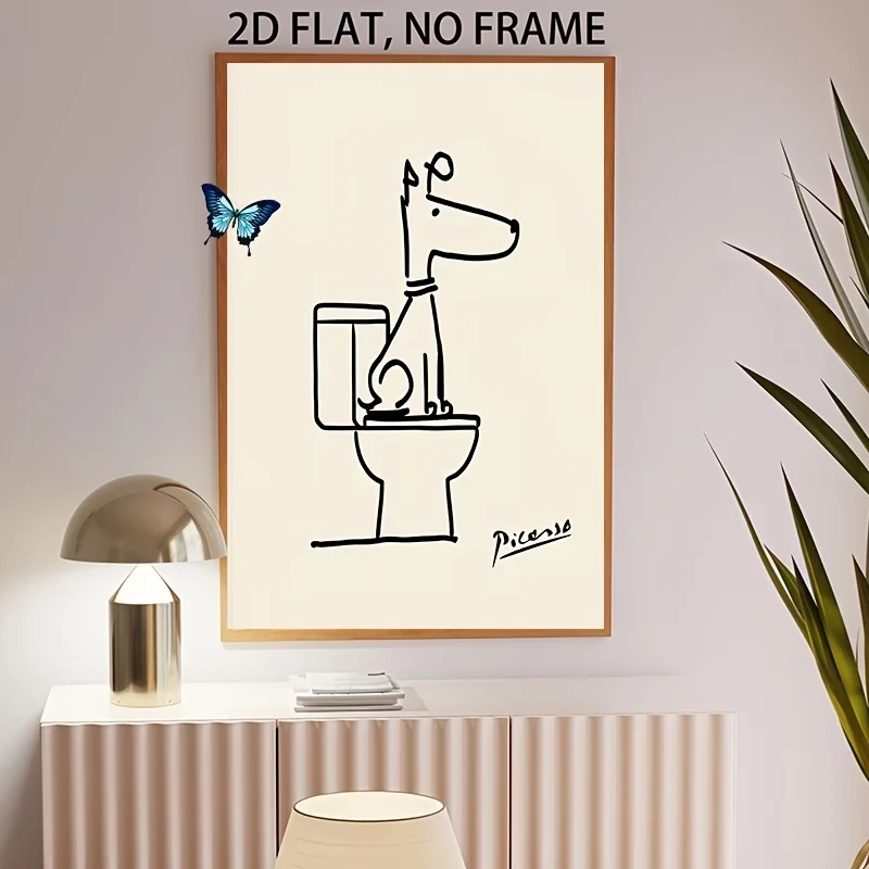 Modern,Retro Fun Dog Toilet Picasso Line Wall Art Print Canvas Painting Poster Picture For Living Room,Bedroom Home Decor view 4