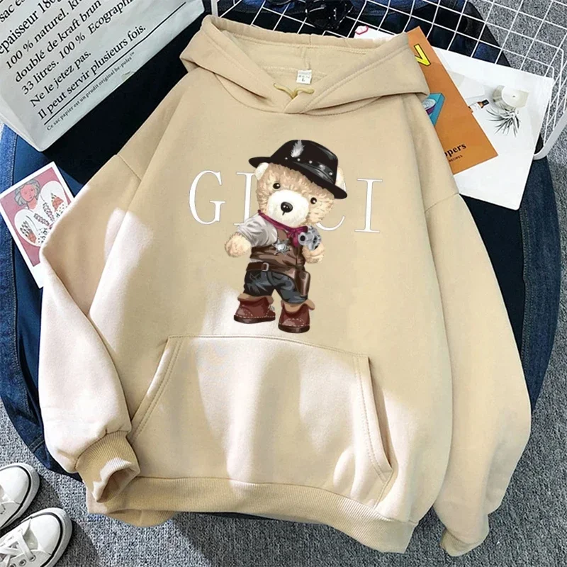 Hoodies Luxury Brand Bear Funny Women\'s Y2k Casual Print Sweatshirt Autumn Winter Lazy Style Loose Khaki Hoodie Fashion Clothing