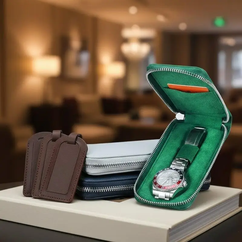 1Pcs Black/Red/Green 3 Colors Zipper Watch Bag Portable Watch Protector With Card Slot For Travel Mini Handheld