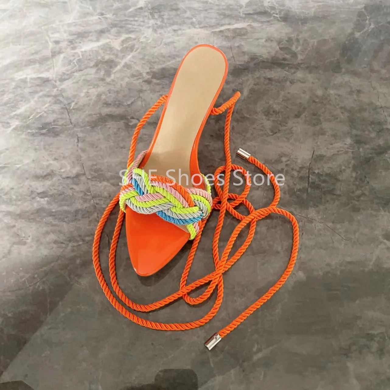 Rainbow Narrow Band Ankle Buckle Strap Women Slingback Pumps Sexy Pointed Toe Thin Heel Sandals Ladies Summer Cool Hight Heels