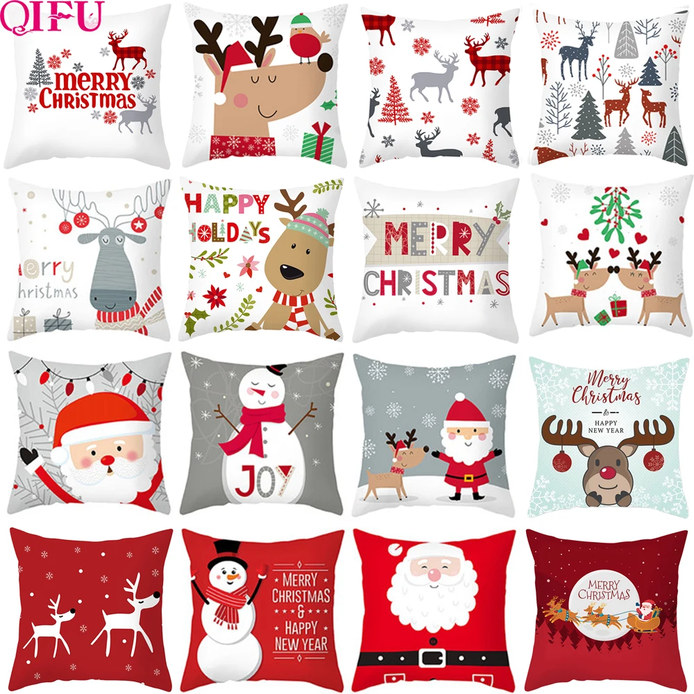 Christmas Cushion Cover Merry Christmas Decor for Home 2024 Navidad Pillowcase Cristmas Ornaments Xams Gifts New Year Decor 2025