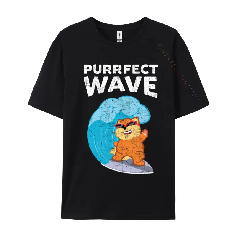 

Purrfect Wave Cool Retro Vintage Cat Surf Design Cute Student T Shirt Casual Funny Tops Shirts Pure Cotton O-Neck