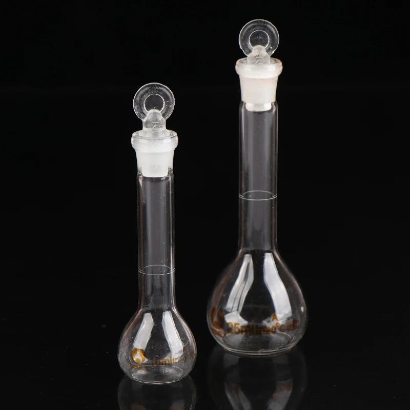 1Pc 10/25ml Transparent Glass Volumetric Flask Glassware With Stopper Chemistry Laboratory Glass Flask Supply With Stopper