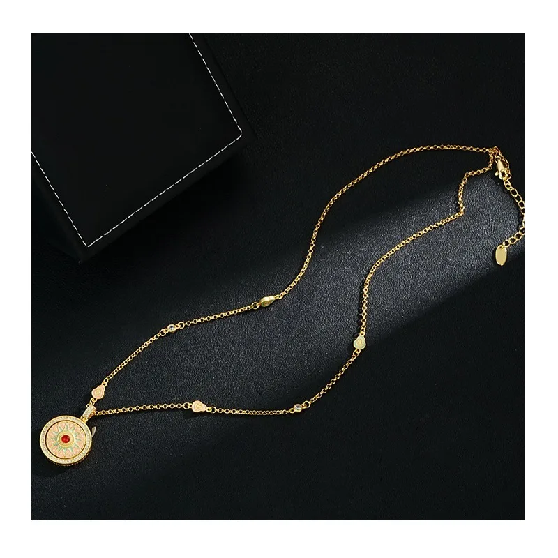 

New Chinese-style Colorful Enamel Gourd Rotatable Sand Gold Compass Pendant Necklace Sweater Chain