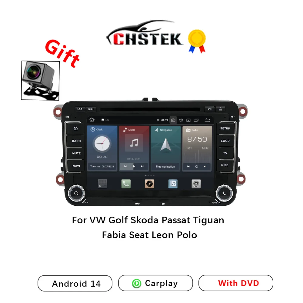 CHSTEK Car Radio DVD Carplay GPS For Golf 5 Seat Skoda Beetle Passat B6 Sharan Tiguan Altea Superb VW Bluetooth WIFI Android 14