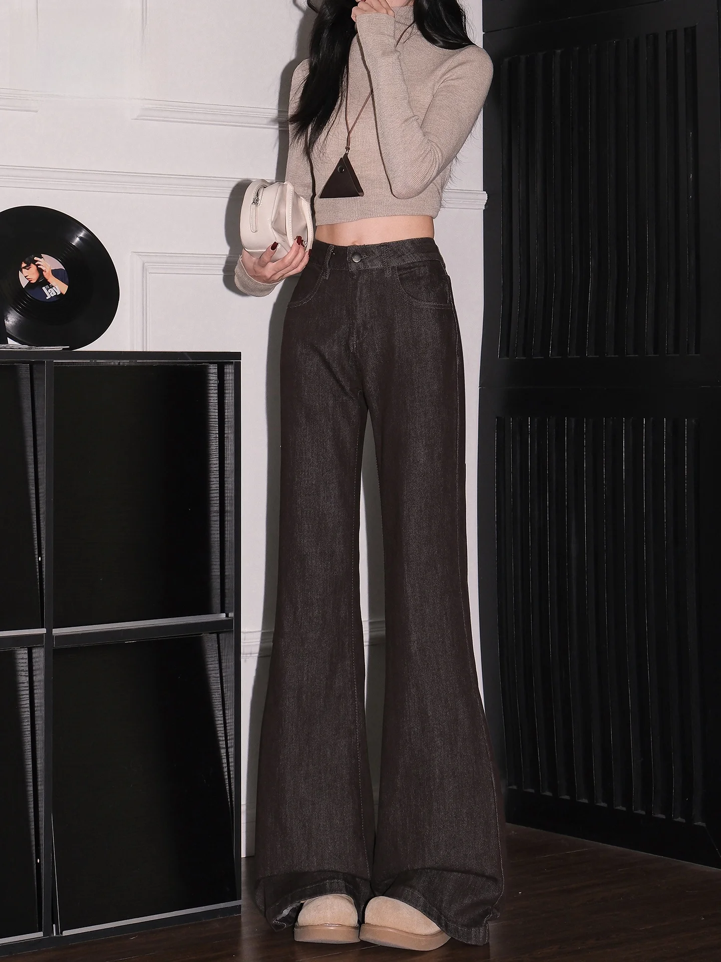 

Американские джинсы-клеш с высокой талией для женщин, летние, новые, свободного кроя, удлиненные, стройнящие, повседневные, модные, больших размеров