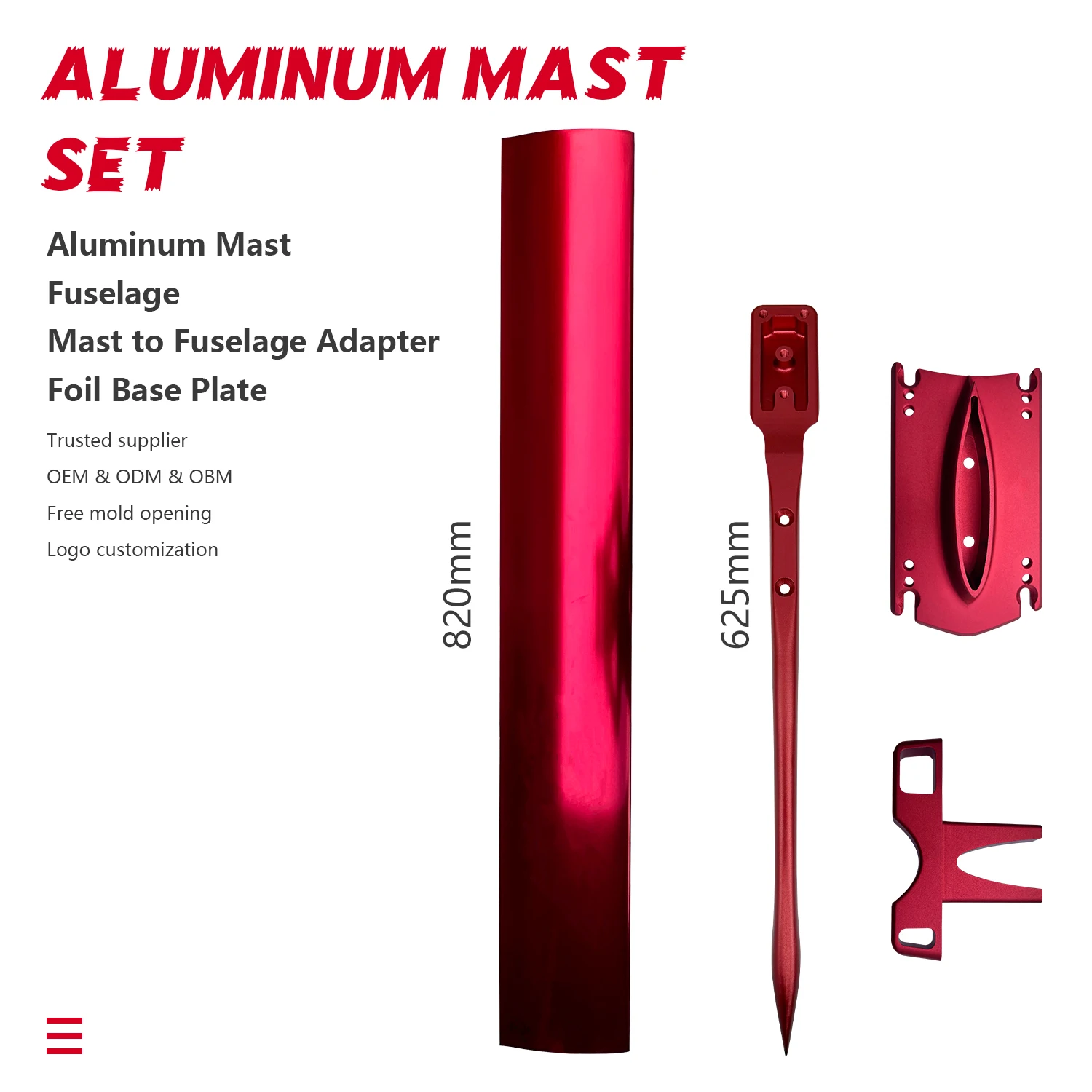 【Hot】Ultra Cheap Customizable Water Sports Hydrofoil Kitesurfing Kit Red Original Accessories 625mm Fuselage 75 82 Mast Adapter