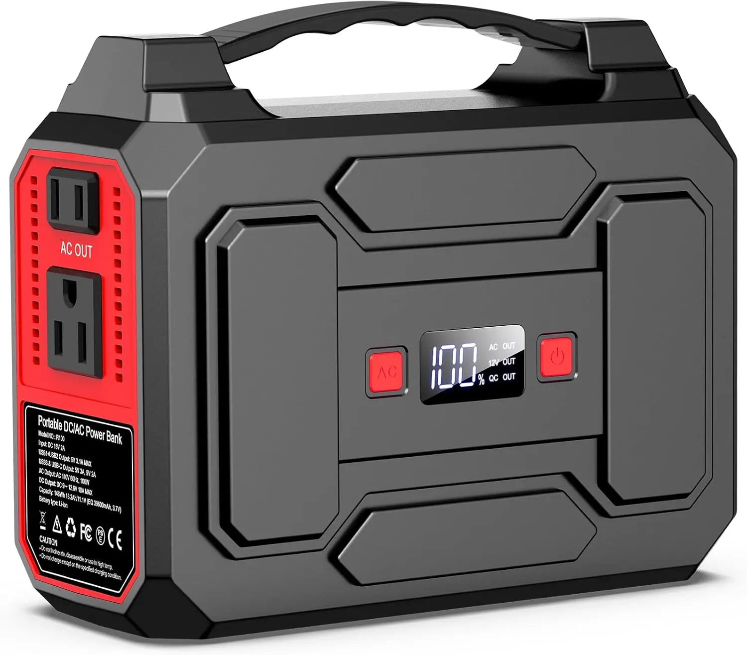 

Portable Power Station Bank 146Wh 200W Peak(100W Rated), Solar Powered Power Bank with AC Outlet 110V