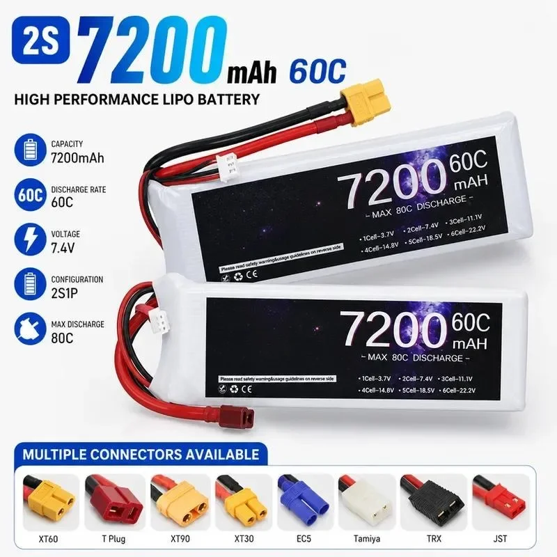 [NEW]  for High Rate Model Aircraft Battery 7200mAh 7.4V 2S 60C Multi Axis Aerial Drone Polymer Lithium Battery