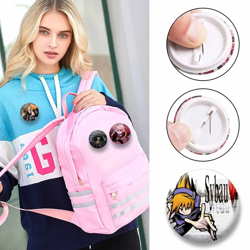 Game The World Ends with You Brooch White Player Skull Neo Pins Cartoon Round Badge for Clothes Bag Decor Jewelry Accessories