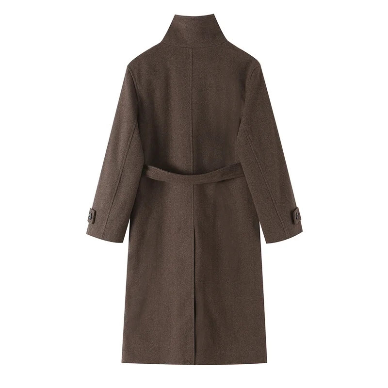 Guobioziy 2026 Autumn Classic Brown Trench Coat Women High Neck Long Sleeve Windbreaker Warm Layering Piece For Travel Trip