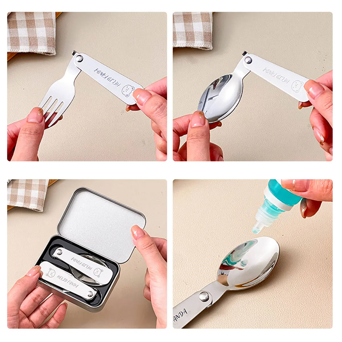 Picture 6: WORTHBUY 3Pcs/Set Folding Cutlery Set Fork Spoon With Box Camping Picnic Portable 304 Stainless Steel Foldable Dinnerware Set