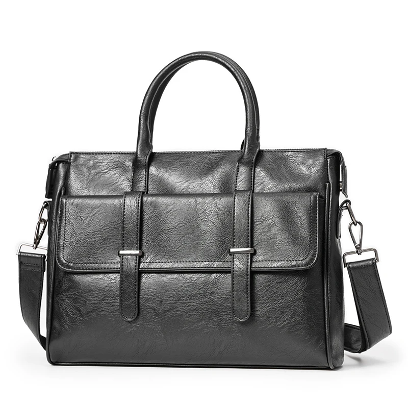 

PU Leather Luxury Briefcase Executive Men Laptop Vintage Document Handbag Shoulder Office Business Messenger Bag Male Husband