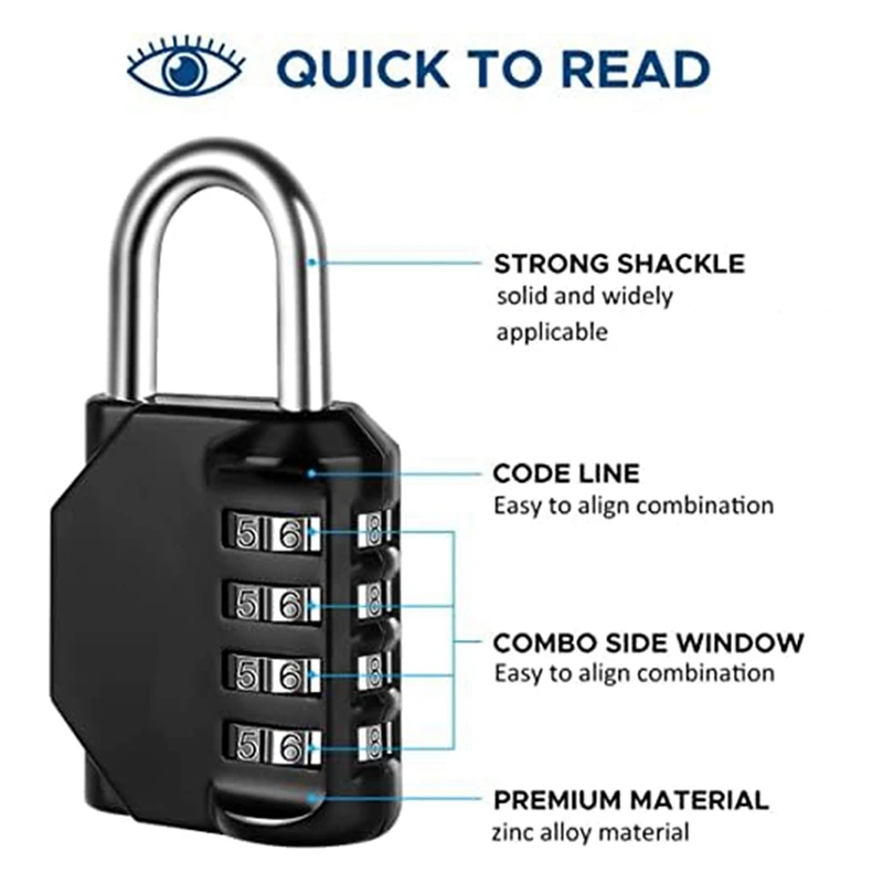 2Pcs 4-Digit Combination Padlock For Sports Lockers, Fences, Tool Boxes And Buckle Cabinets Easy To Use