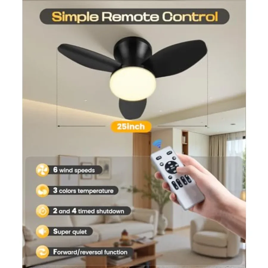 FirmHome StoreCeiling Fans With Lights 24 Inch Low Profile Ceiling Fan With Light And Remote Control Dimmable 6 Speeds 3CCT Flus