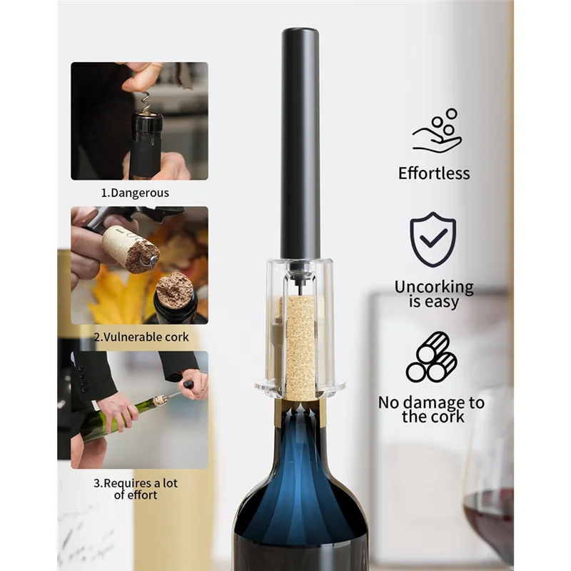ABBK-مجموعة فتاحة زجاجات النبيذ مع مضخة هواء 4 في 1، قاطع رقائق معدنية، لمدفق النبيذ، سدادة مفرغة وقاعدة تخزين لمحبي النبيذ #3