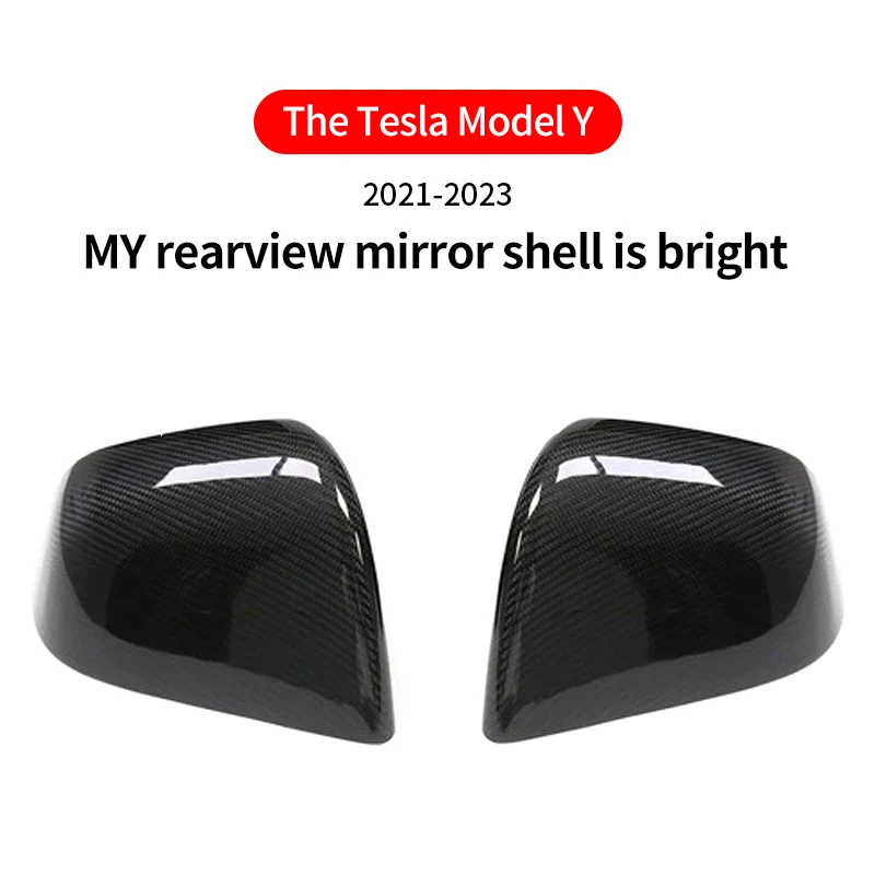 Fits 2021-2024 Tesla Model Y Real 100% Carbon Fiber Rear View Mirrors Cover Side Door  Rearview Mirror Cover Bright Mirror shell