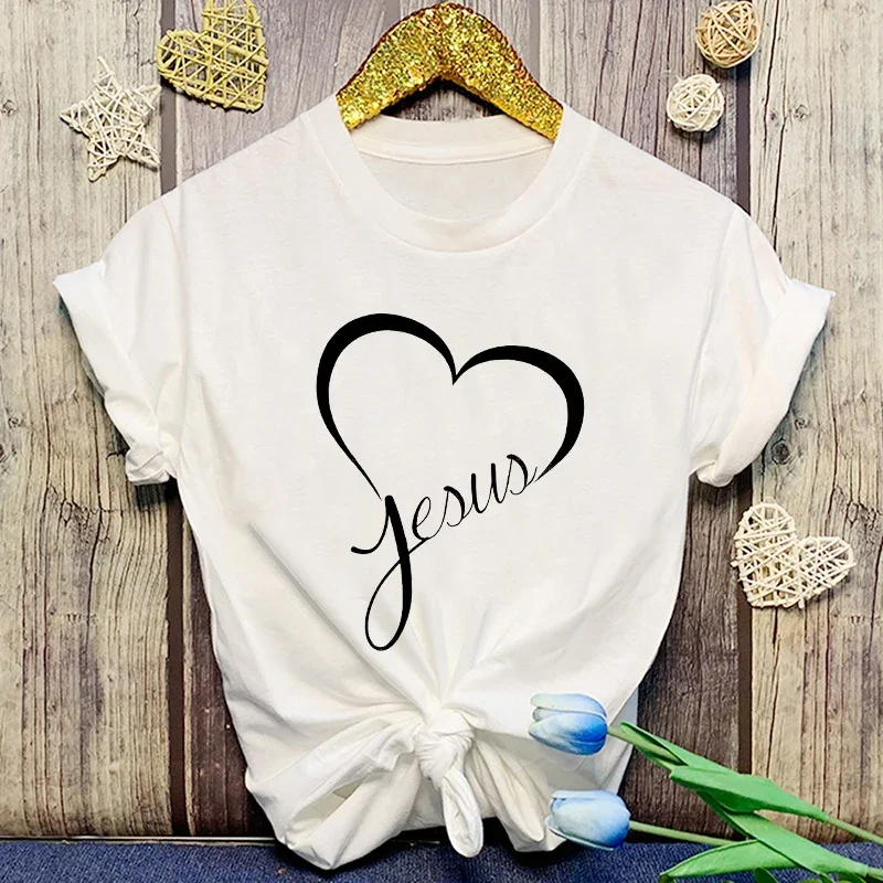 New Hot Christianity Jesus Love Print T-Shirts Women Summer Casual T-Shirts O Neck Sleeved T-Shirts Fashion Tee Aesthetic Clothe