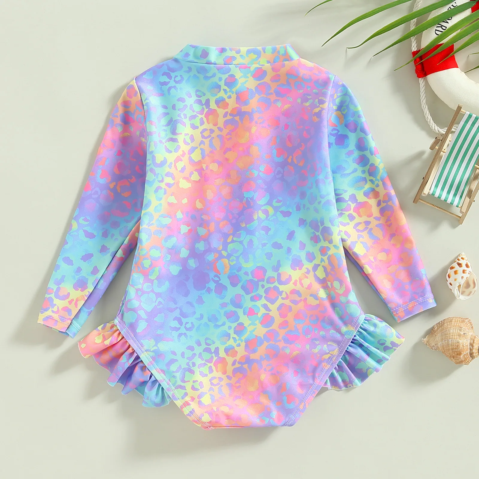 2024 New Toddler Kids Baby Girl Swimsuits Fashion Fish Scale Print Ruffles Long Sleeve Jumpsuit Swimwear Beachwear Bathing Suits