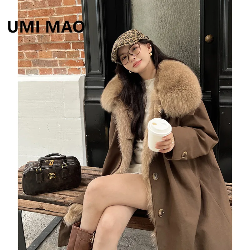 

UMI MAO Luxury High-End Parka Real With Natural Fur Coat Inner Lining Large Fox Fur Collar Mid-Length Winter New Jackets