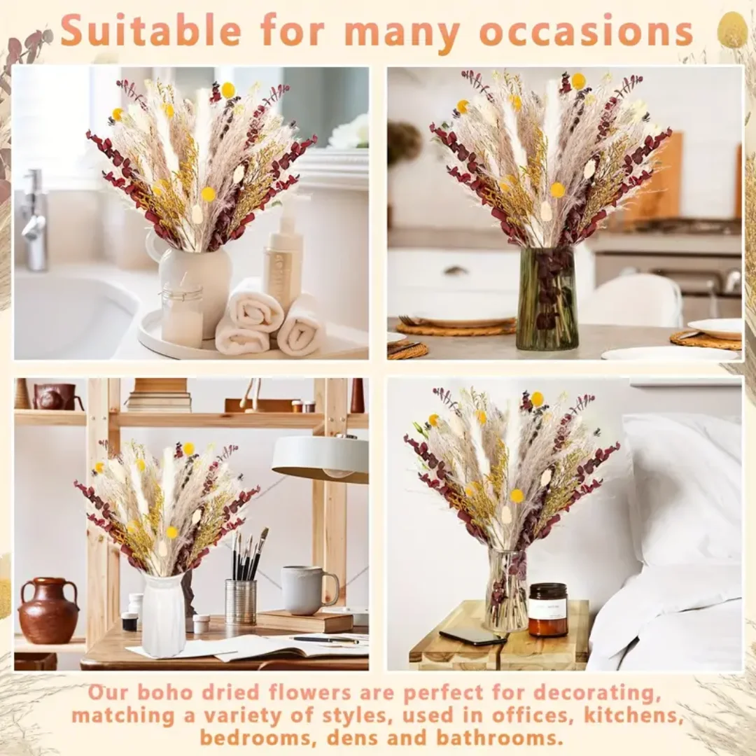 65 Pieces Natural Dried Reed Bouquets Rustic Perfect for Farmhouse Table Party Home Decor Christmas Birthday Wedding Arrangement