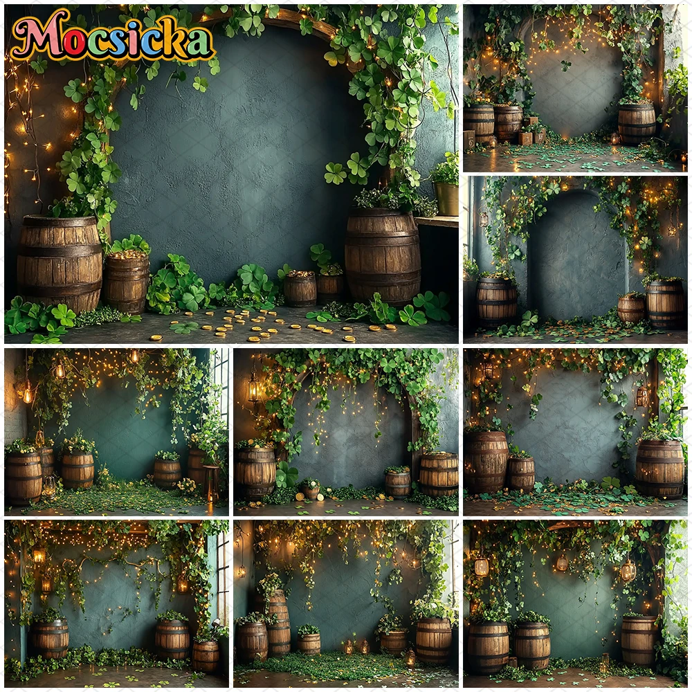 

Mocsicka Spring Photography Background Child Baby Shower Birthday Party Backdrop Green Leaves Clover Decor Photo Props Wallpaper