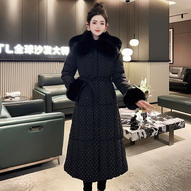 Mit Gürtel Lange Mit Kapuze Parkas Winter Baumwolle Gefütterte Jacke Faux-Fuchs Pelz Warme Mantel Frauen Dicke Puffer Weibliche Casual oberbekleidung
