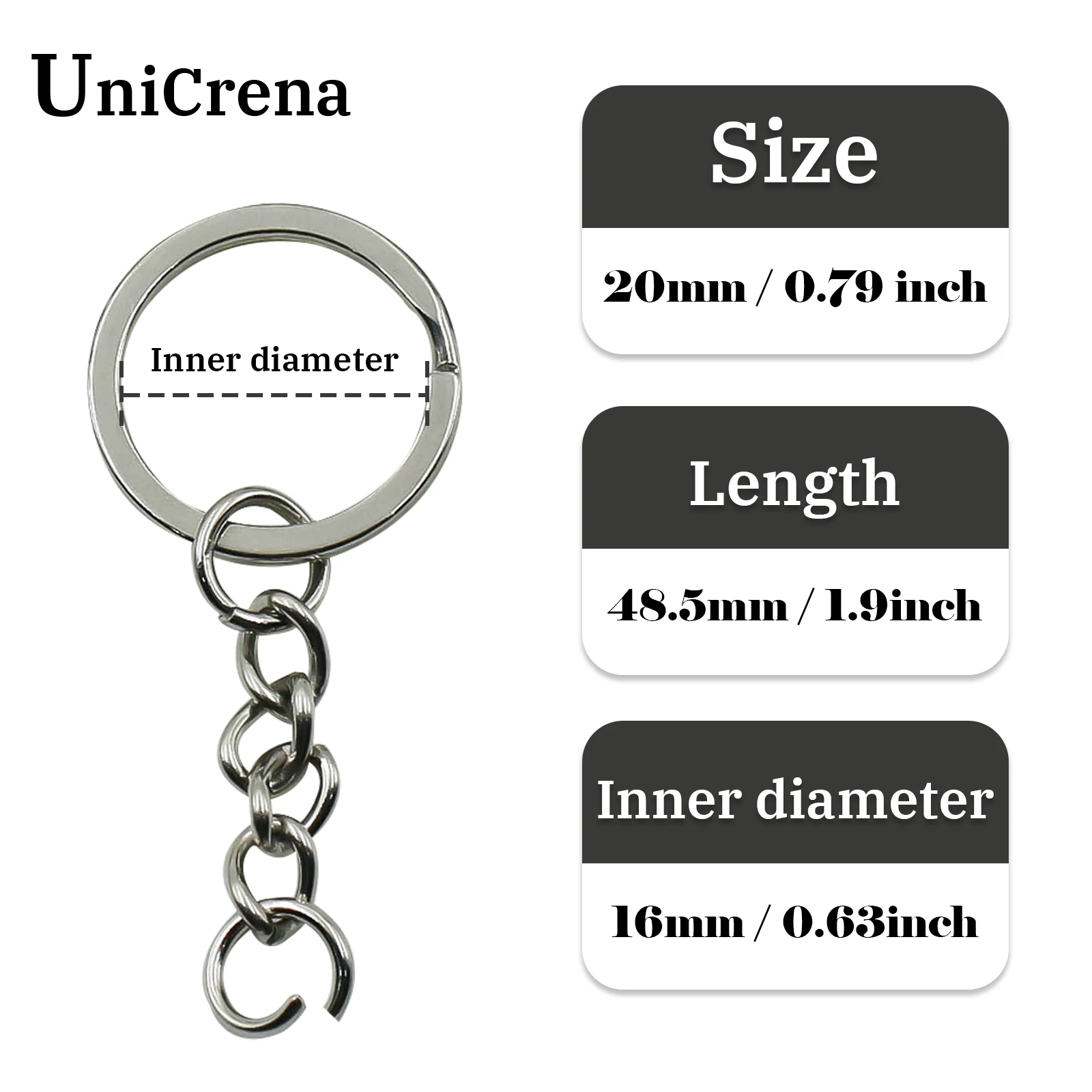 Unicrena Aufteilbarer Ring mit Kette Edelstahl - Verbinder für Schlüsselanhänger, DIY Basteln, Schmuckherstellung, Hundemarken Großhandel