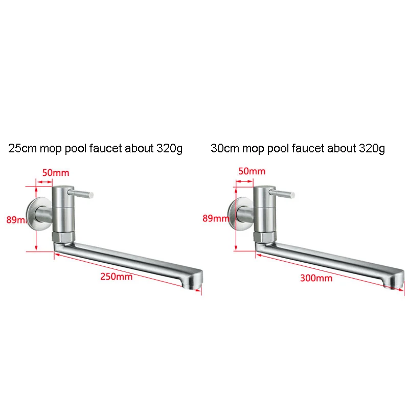 Stainless Steel Kitchen Faucet, 180 ° Rotation, Sink, Mop Pool Tap, Lengthened Wall Mounted, Single Cold Water Faucets