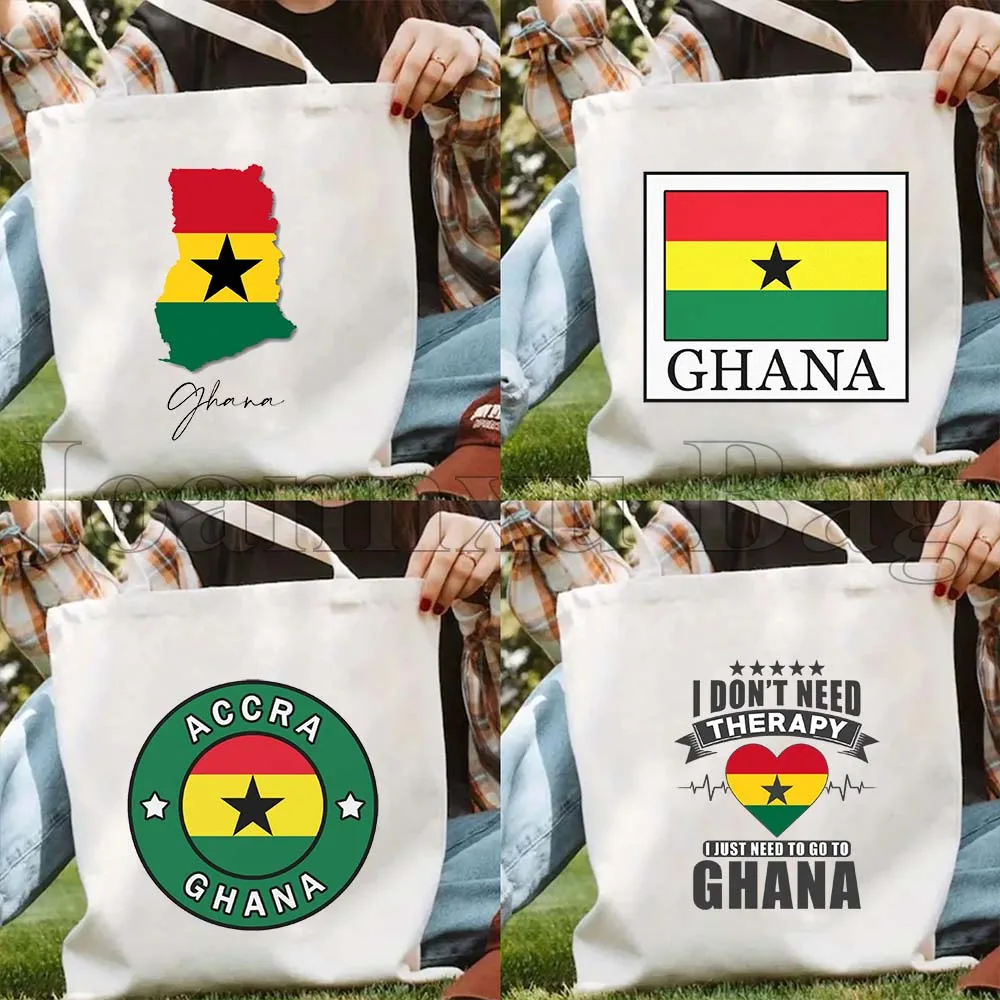 

Прочная холщовая сумка-шоппер с картой Ганы, флагом и изображением девушки из Ганы, в стиле Харадзюку, для покупок, на плечо