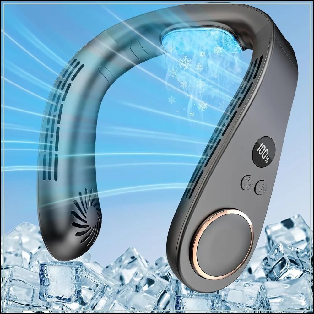 

Personal Neck Fan with Cooling Plate, 5500mAh Rechargeable, 3-15H Battery, Quiet Bladeless, LED Display, for Outdoor Travel