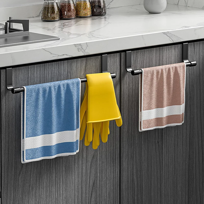 1pcs Wall-Mounted Kitchen Cabinet Towel Rack - Space-Saving Dishcloth Holder for Home and Bathroom No Drilling Require