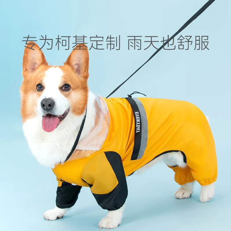 Jumpsuits Raincoats Corgi Pet Clothing Dogs Waterproof for Dog Clothes Costume All Inclusive Spring Yollow Boy Girl Collar Perro