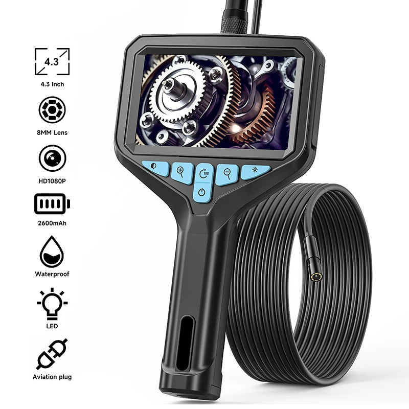 4.3'' IPS Screen Industrial Handheld Endoscope 2M-100M HD1080P 8MM Camera Removable Battery Car Pipe Inspection Borescope 8LEDs