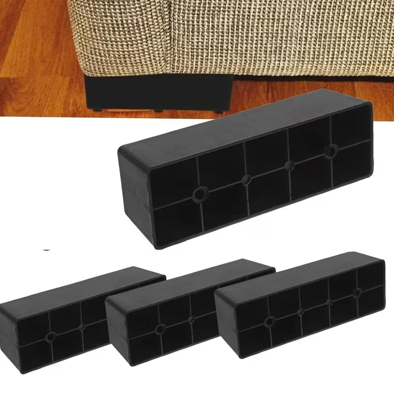 4pcs Heavy-Duty Black Plastic Furniture Legs Height-Adjustable Bed Frame And Chair/Table Supports Square Base Levellers