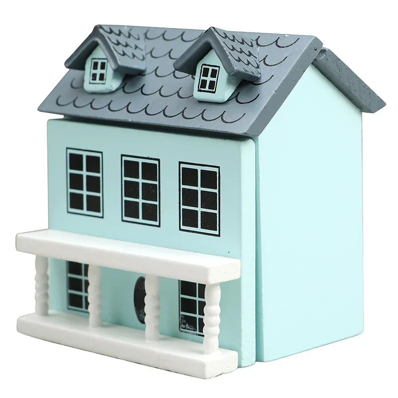كارتون رائعة بيت الدمية أثاث مصغر لطيف فيلا صغيرة وردي أزرق فاتح أصفر بيت الدمية هدايا يدوية للأطفال #5