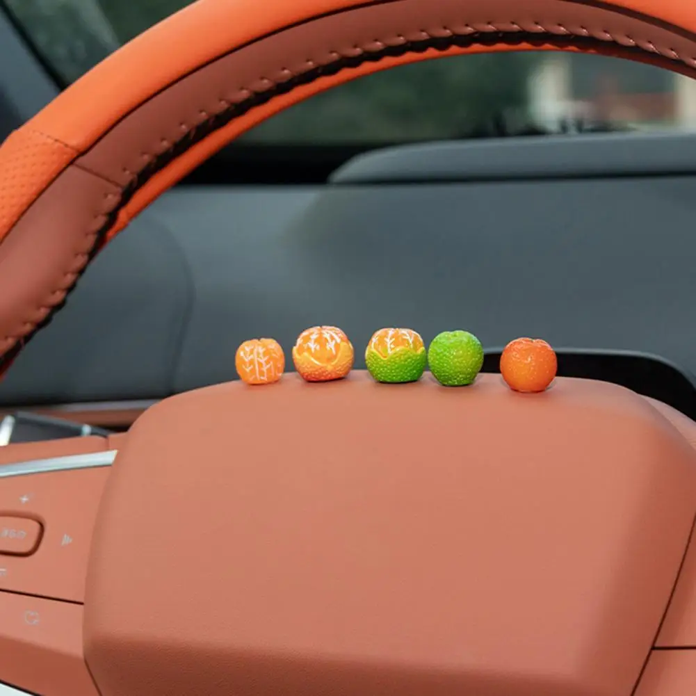 Mini Car Rearview Mirror Decoration Small Size Fruit Props Realistic Resin Orange Car Ornaments Cute Mini for Automotive