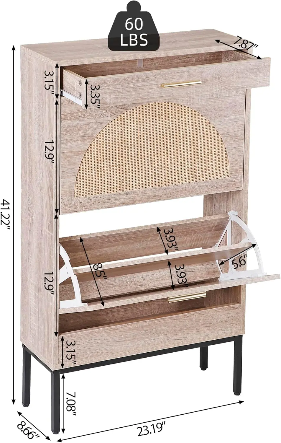 

Шкаф для хранения обуви для прихожей, органайзер для скрытого хранения обуви с 2 откидными ящиками для узких помещений, прихожей, отдельно стоящий — новый