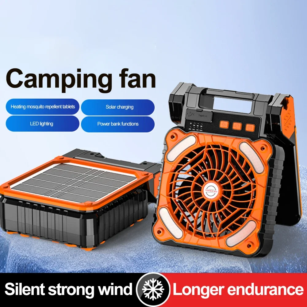 7800mAh Camping Fan With Light Wireless Solar Fan Rechargeable Portable Table Fan 90 Degree Folding Fan Light for Outdoor