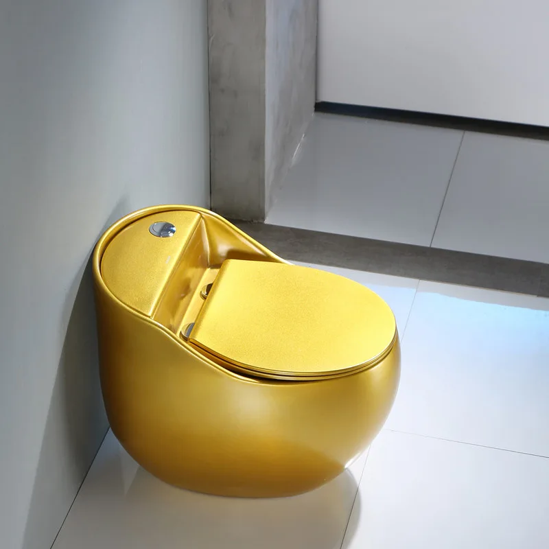 China Retro Commercial Bowl Golden Round Intelligent One Piece Toilet Automatic wc Egg Gold Toilets