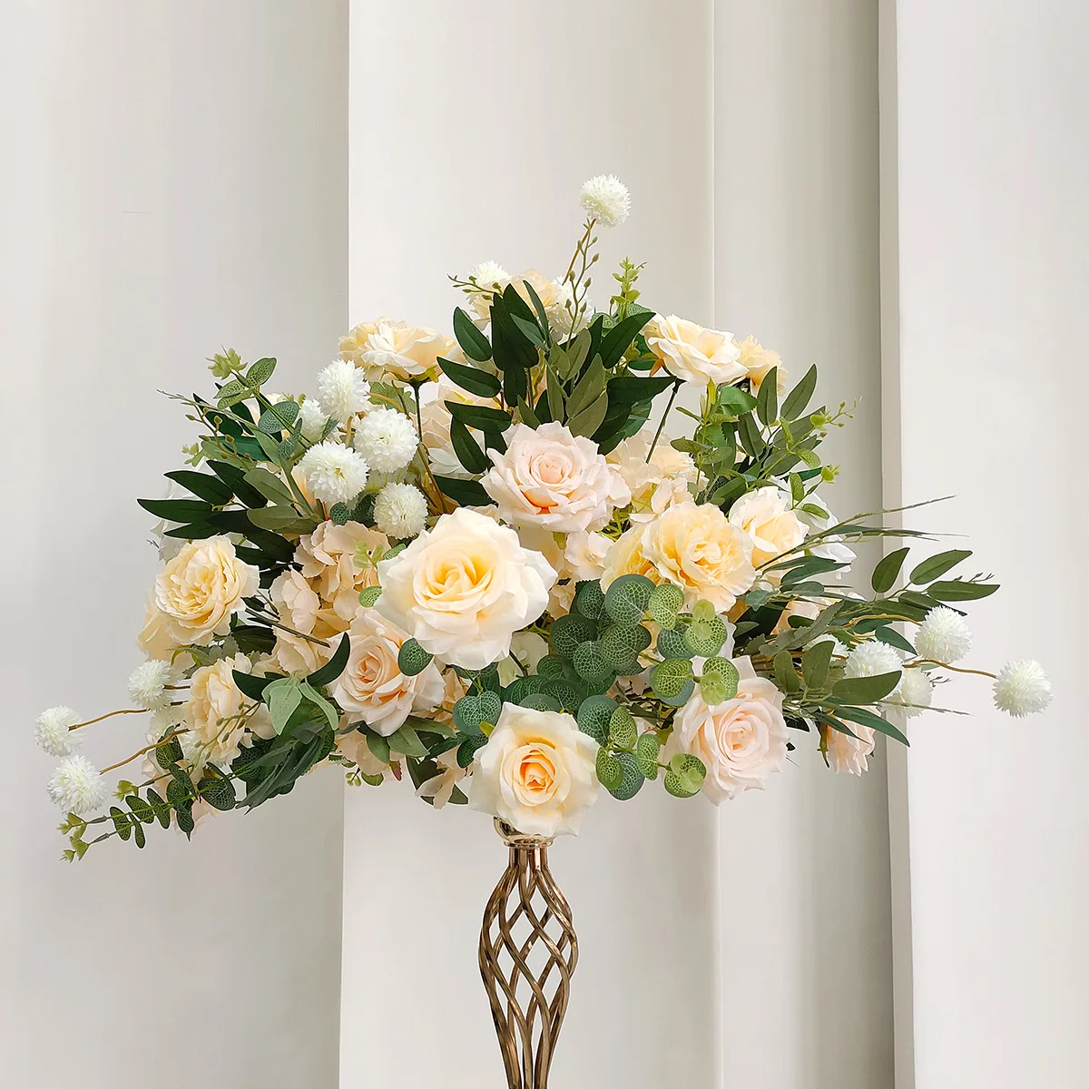 

White rose flower ball shopping mall window display table flower church outdoor wedding layout road guide flower