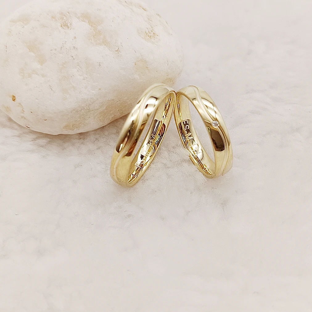 Anillo de Plata de Ley 925 para hombre y mujer, sortija fina personalizada chapada en oro de 14 quilates, conjunto de alianzas nupciales para parejas