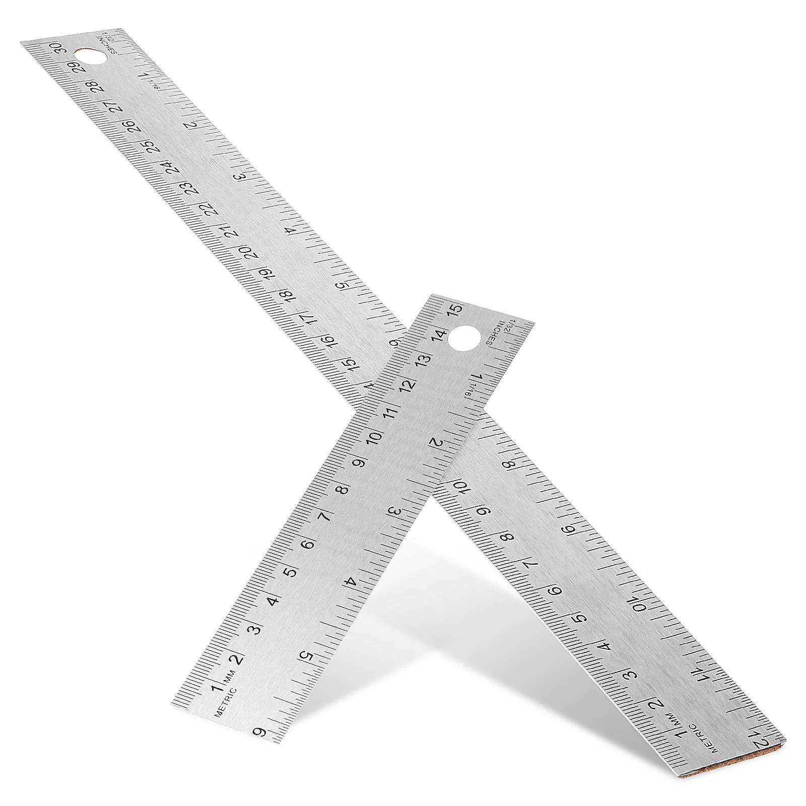 2 Pcs Stainless Steel Rulers Cork Base Dual Measurement Inches Centimeters Classroom Straight Edge Math Tool Work Crafting