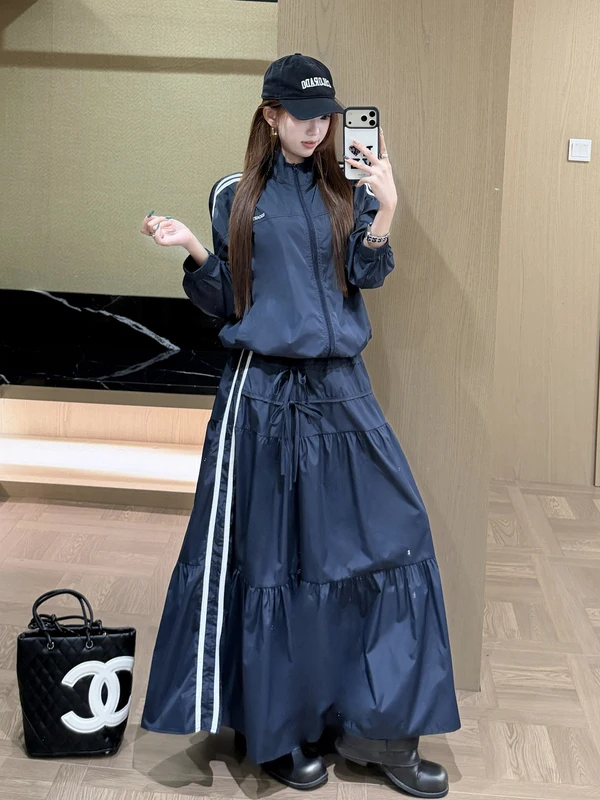 

plus Size Casual Set Spring New Lazy Style Thin Long Sleeve Jacket Top High Waist Midi Skirt Fashionable Two-Piece Ensemble