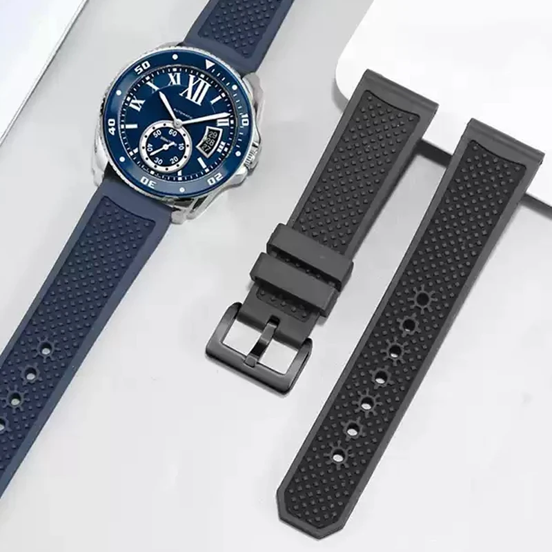 

Rubber Silicone Watch Band Waterproof Replace For Cartier Strap CALIBRE W7100055/WGCA0010 WSCA0006 Bracelet 23mm 24mm